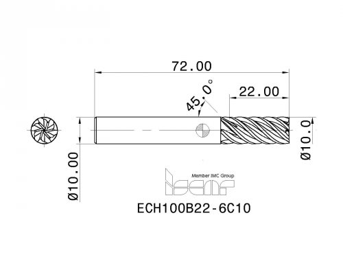 Фреза концевая твердосплавная 10мм 6-ти перая, до 65HRc ECH100B22-6C10 Iscar, Оригинал.