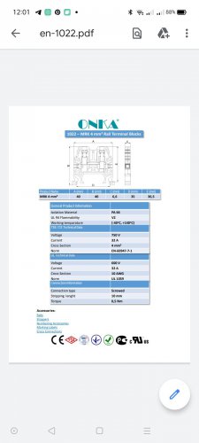 Клемма винтовая модульная ONKA серии MRK на din-рейку сечение 4мм2, 41 A, 750 В